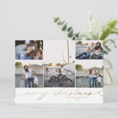 金ゴールドメリークリスマス5枚フォト写真カード 招待状 (スタンド正面)