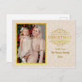 金ゴールドメリークリスマス&ハッピーニューイヤー&スノーフレーク シーズンポストカード (正面/裏面)