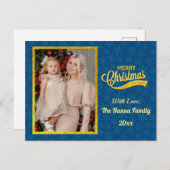 金ゴールドメリークリスマス&ハッピーニューイヤー&スノーフレーク ポストカード (正面/裏面)