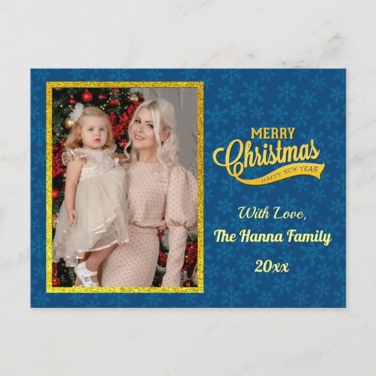 金ゴールドメリークリスマス&ハッピーニューイヤー&スノーフレーク ポストカード (正面)