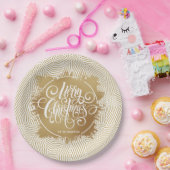 金ゴールドメリークリスマス ペーパープレート (パーティー)