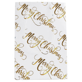 金ゴールドメリークリスマス ミディアムペーパーバッグ
