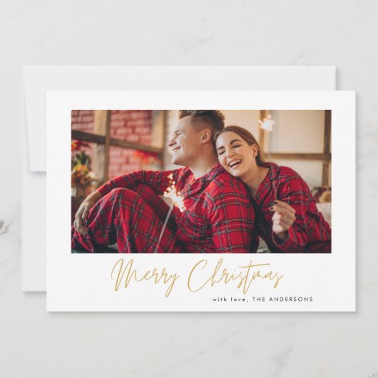 金ゴールドメリークリスマス |赤い格子縞の写真 シーズンカード (正面)