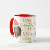 金ゴールドメリークリスマス、黒人女性、レッドサンタハット マグカップ (正面左)