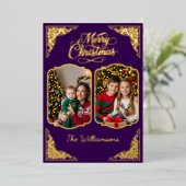 金ゴールドメリークリスマス、2つの絵、紫、金ゴールド 箔シーズンカード (立ち正面)