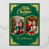 金ゴールドメリークリスマス、2つの絵、緑、金ゴールド 箔シーズンカード (正面)