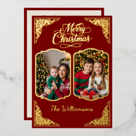 金ゴールドメリークリスマス、2つの絵、赤、金ゴールド 箔シーズンカード