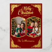 金ゴールドメリークリスマス、2つの絵、赤、金ゴールド 箔シーズンカード (正面)