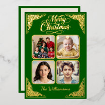 金ゴールドメリークリスマス、4つの写真、紫、名前