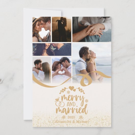 金ゴールドメリーグリッターと結婚した7枚の写真 シーズンカード (正面)