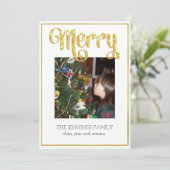 金ゴールドメリーグリッター – ミニマル写真クリスマス シーズンカード (スタンド正面)