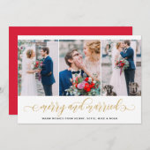 金ゴールドメリーグリッター&結婚したフォトコラージホリデー シーズンカード (正面/裏面)