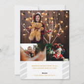 金ゴールドメリーコラージュ灰色のストライプクリスマス シーズンカード (裏面)