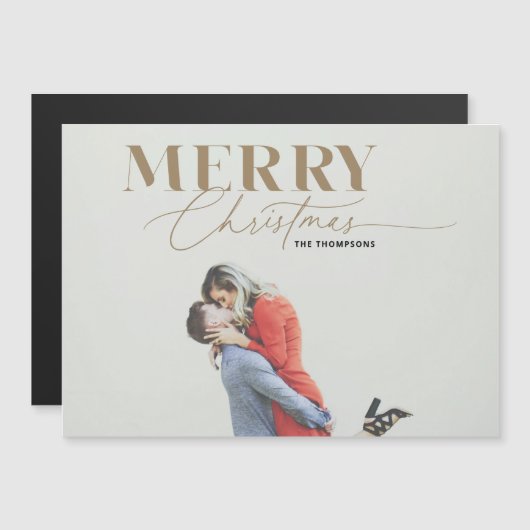 金ゴールドメリースクリプトセリフChristmasフォトマグネット (正面/裏面)