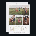 金ゴールドメリーフモダンォトコラージュホリデーカード シーズンカード<br><div class="desc">金モダンメリー色の写エレガント真カード。カードは、5枚の写真を前面に表示し、複数行に分けてカスタムメッセージ、名前、年をカードの背面に表示します。背景色は、白で表示されますカスタマイズ。</div>