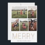 金ゴールドメリーフモダンォトコラージュホリデーカード シーズンカード<br><div class="desc">金モダンメリー色の写エレガント真カード。カードは、5枚の写真を前面に表示し、複数行に分けてカスタムメッセージ、名前、年をカードの背面に表示します。背景色は、白で表示されますカスタマイズ。</div>