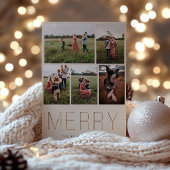 金ゴールドメリーモダンフォトコラージホリデーカードサンド シーズンカード