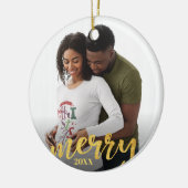金ゴールドメリー妊娠カスタム写真年 セラミックオーナメント (左)