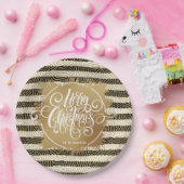 金ゴールドメリー白黒ストライプ ペーパープレート (パーティー)