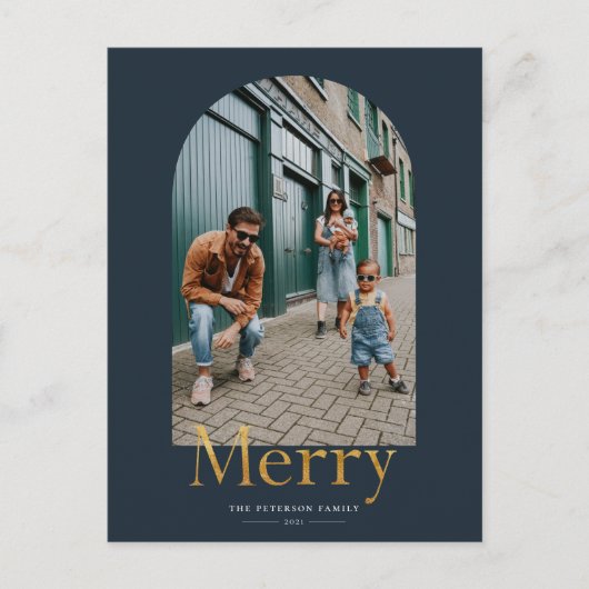 金ゴールドメリーArch Frameフォトクリスマスポストカード ポストカード (正面)