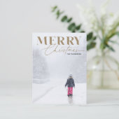 金ゴールドメリーScript Serifクリスマスポートレート写真 シーズンポストカード (スタンド正面)