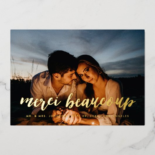 金ゴールドメルシーボークープターありがとう写真カード 箔招待状 (正面)