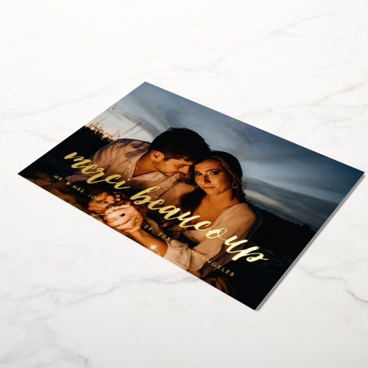 金ゴールドメルシーボークープターありがとう写真カード 箔招待状 (回転した状態)