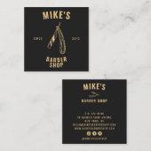 金ゴールドメンズバーモダンバーショップかみそり美容師 スクエア名刺 (正面/裏面)