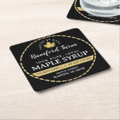 金ゴールドメープルリーフを黒メープルシロップで破線縁ど スクエアペーパーコースター (アングル)