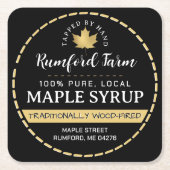 金ゴールドメープルリーフを黒メープルシロップで破線縁ど スクエアペーパーコースター (正面)