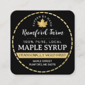 金ゴールドメープルリーフを黒メープルシロップで破線縁ど スクエア名刺 (正面)