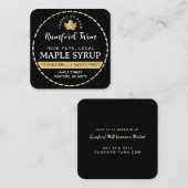 金ゴールドメープルリーフを黒メープルシロップで破線縁ど スクエア名刺 (正面/裏面)