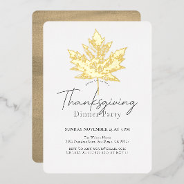 金ゴールドメープルリーフサンクスギビングディナー 箔招待状
