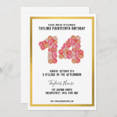 金ゴールドメ縁どタルフローラ14thバースデーパーティー 招待状 (正面/裏面)