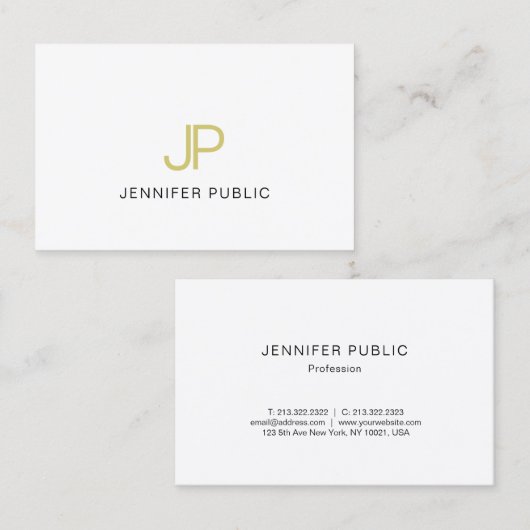 金ゴールドモエレガントノグラムデザイントレンディーモダンプレーン 名刺 (正面/裏面)