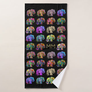 金ゴールドモエレガントノグラムブラックエレファントラバーズ バスタオル