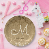 金ゴールドモエレガントノモダングラム ペーパープレート (パーティー)