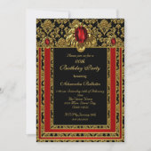 金ゴールドモエレガントロッコスタイルレッドジェムバースデーパーティー 招待状 (正面)
