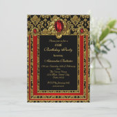 金ゴールドモエレガントロッコスタイルレッドジェムバースデーパーティー 招待状 (スタンド正面)