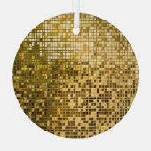 金ゴールドモザイク：四角タイルのテクスチャ。 ガラスオーナメント (裏面)