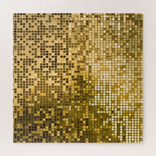 金ゴールドモザイク:四角タイルのテクスチャ。 ジグソーパズル (横)
