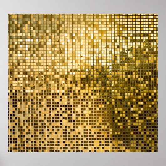 金ゴールドモザイク：四角タイルのテクスチャ。 ポスター (正面)