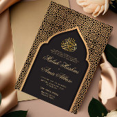金ゴールドモスク幾何学黒イスラム結婚教徒 招待状