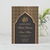 金ゴールドモスク幾何学黒イスラム結婚教徒 招待状 (スタンド正面)