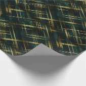 金ゴールドモダンとダークグリーンの格子縞 ラッピングペーパー (角)
