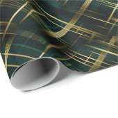 金ゴールドモダンとダークグリーンの格子縞 ラッピングペーパー (ロールコーナー)