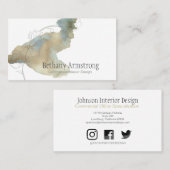 金ゴールドモダンとティール（緑がかった色）の斜手引きジャスミン 名刺 (正面/裏面)