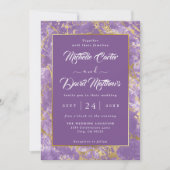 金ゴールドモダンとパープルマーブル結婚式招待状 招待状 (正面)