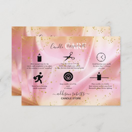 金ゴールドモダンとピンクのグリッターキャンドル気に サンキューカード (正面/裏面)