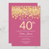 金ゴールドモダンとピンクの紐が40歳の誕生日を照らす 招待状 (正面/裏面)